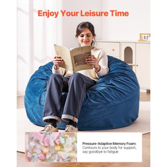 VEVOR Στρογγυλή Πολυθρόνα Bean Bag με Αφαιρούμενο και Πλενόμενο Κάλυμμα για Ενήλικες Μπλε YXCRDDY4349IVTKLYV0