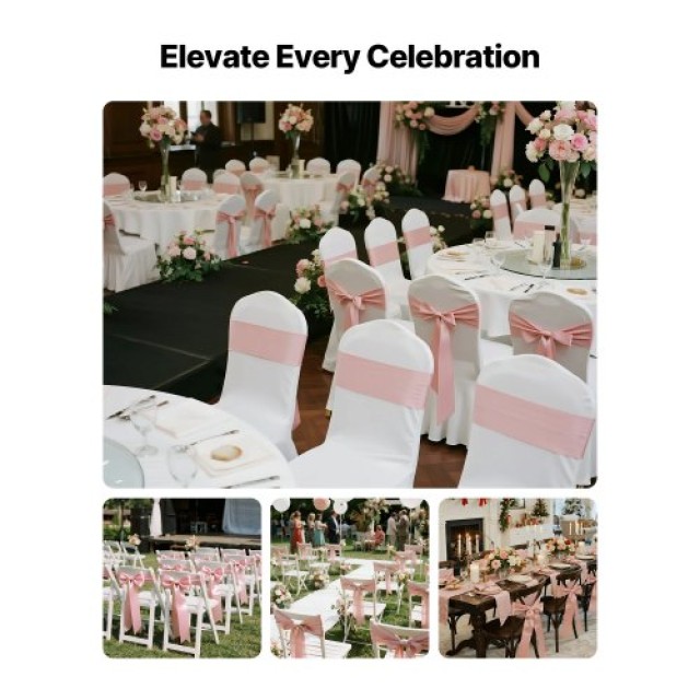 VEVOR Ροζ Χρυσές Σατέν Κορδέλες Καρέκλας, 100PCS, 275x17cm YTZSDMGJ...