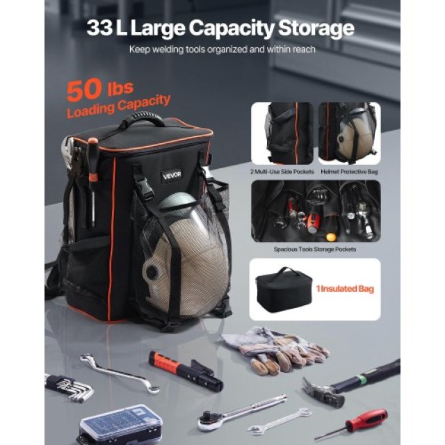VEVOR Σακίδιο Συγκολλητή 33L από Πολυεστέρα 600D για Εργαλεία και Κ...