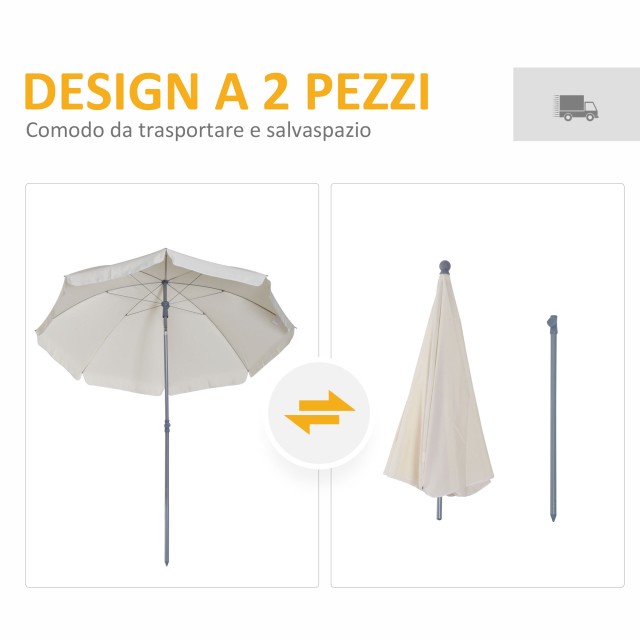 Outsunny Outsunny, Κήπος, Βεράντα Φορητή ομπρέλα Φ220cm με Κρεμ Λευκό Πολυεστερικό Ανακλινόμενο κουβούκλιο 84D-039CW