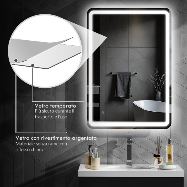 HOMCOM Καθρέφτης Μπάνιου LED 70x100cm με Touch και Αντιθαμβωτική Λειτουργία 834-660V93SR