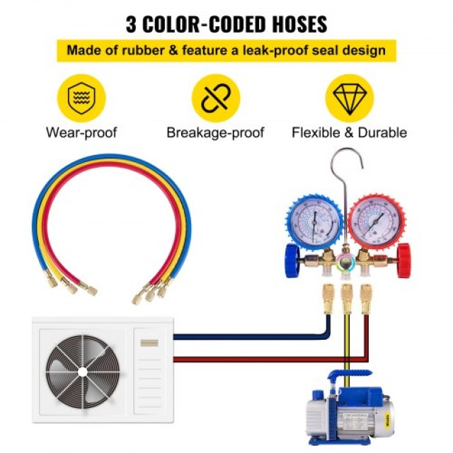 VEVOR Αντλία Κενού Ψυκτικού 3CFM 1/4HP με Σετ Μετρητών HVAC  3CFM1-4HPZKBZJOC1V2
