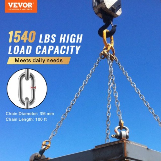 VEVOR  Αλυσίδα Χάλυβα Ψευδαργύρου 1/4 x 100 1540 lbs GLDXLT6MMX30.5M01V0