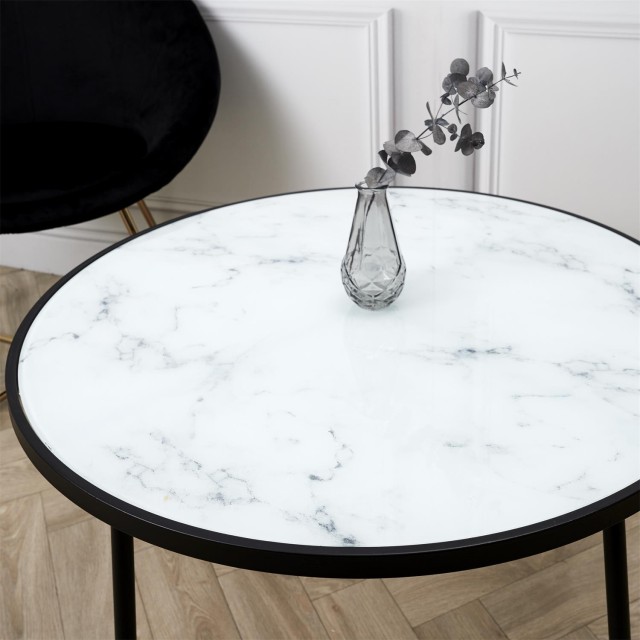 Μεταλλικό Τραπεζάκι Σαλονιού 75 x 75 x 48 cm με Εφέ Μαρμάρου HD5166 Home Deco Factory