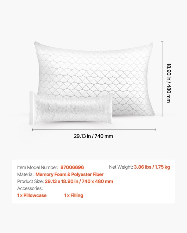 VEVOR Μαξιλάρι Ύπνου, King Size με Μνήμη Αφρού & Πολυεστερικές Ίνες...