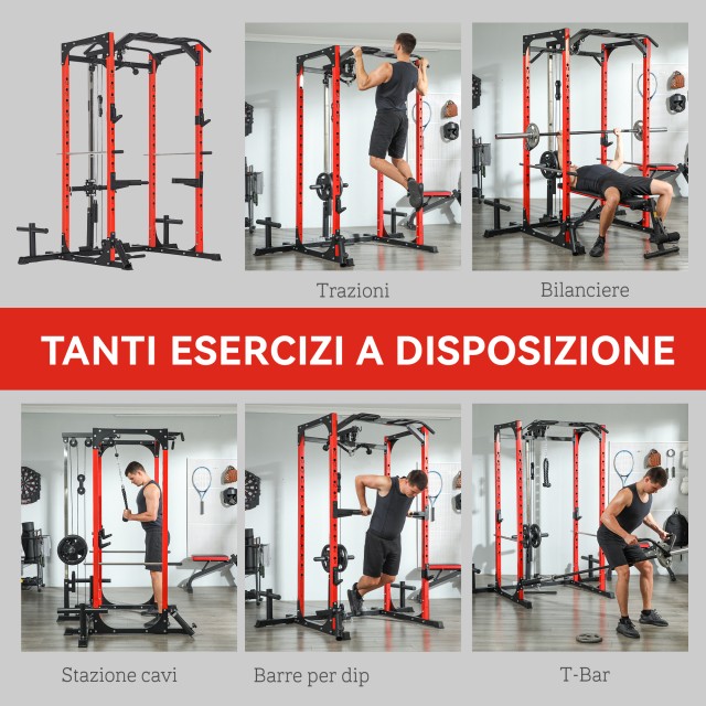SPORTNOW Σταθμός Γυμναστικής με Υποστήριξη για Μπάρα και Μπάρα Έλξεων και Βυθίσεων, από Ατσάλι, 191x153x205 εκ., Κόκκινο και Μαύρο A91-387V00BK