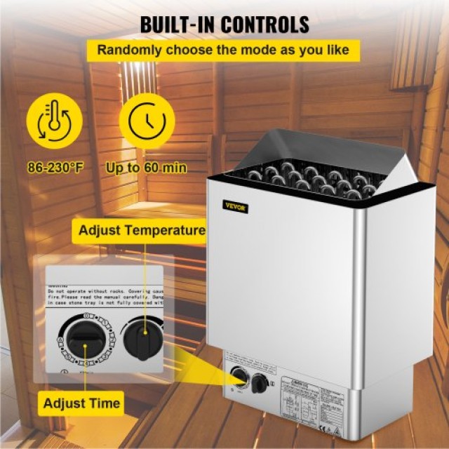 VEVOR 9KW Σάουνα Θερμαντήρας 380V-415V Υγρό&Ξηρό με Ενσωματωμένο Έλεγχο Ανοξείδωτο Ατσάλι  SNL9KWBXG430NK001V9
