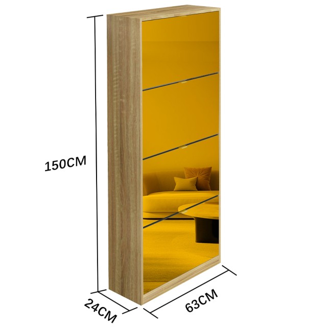 BAKAJI Καφέ Στενή Παπουτσοθήκη με 4 Πόρτες Καθρέφτη και Εξοικονόμησ...