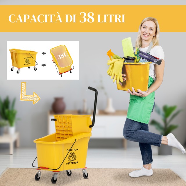 HOMCOM Επαγγελματικός Κουβάς Σφουγγαρίσματος 36L με Σφουγγαρίστρα, ...