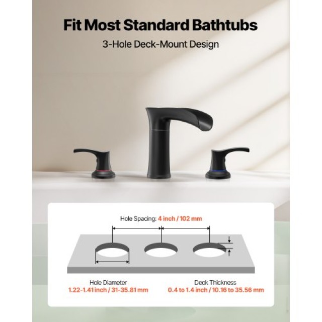 VEVOR Μαύρη Ματ Ρωμαϊκή Μπαταρία Νεροχύτη με Έλεγχο Θερμοκρασίας DF...