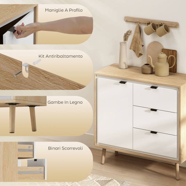 HOMCOM Μοντέρνα Κρεντέντζα με 3 Συρτάρια και Ντουλάπι, 80x35x77 cm ... HOMCOM Μοντέρνα Κρεντέντζα με 3 Συρτάρια και Ντουλάπι, 80x35x77 cm ...