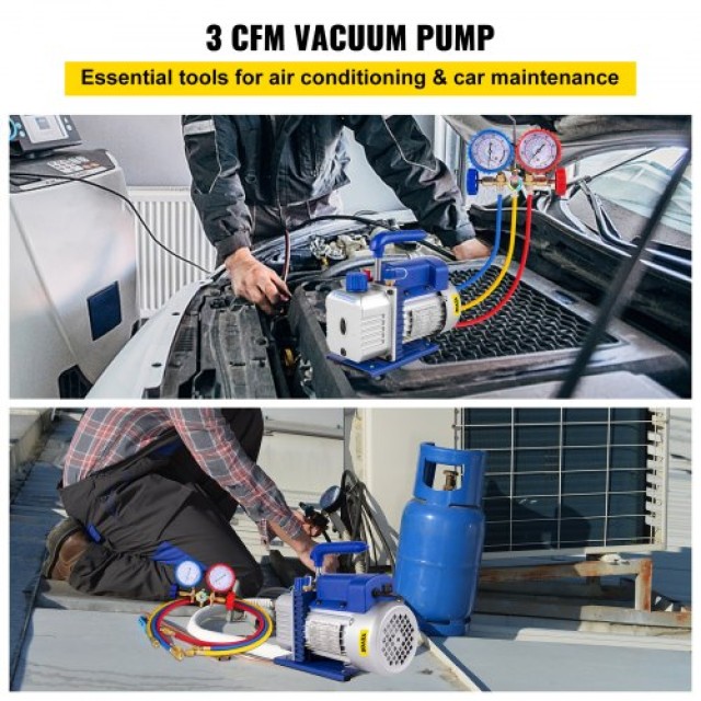 VEVOR Αντλία Κενού Ψυκτικού 3CFM 1/4HP με Σετ Μετρητών HVAC  3CFM1-4HPZKBZJOC1V2