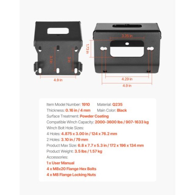 VEVOR Βάση Βίντσι για Honda Foreman & Rubicon Rancher (2014-2021) C...