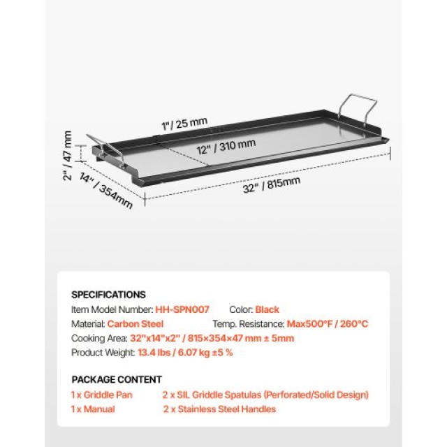 VEVOR Επίπεδη Σχάρα 32x14 Carbon Steel BBQ Grill Pan DCJPTG3214INVTJ16V0