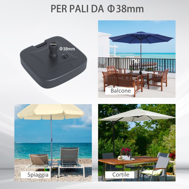 Outsunny Βάση Ομπρέλας Γεμιζόμενη με Νερό και Άμμο, HDPE, Μαύρο 46x45x26 cm 84D-050
