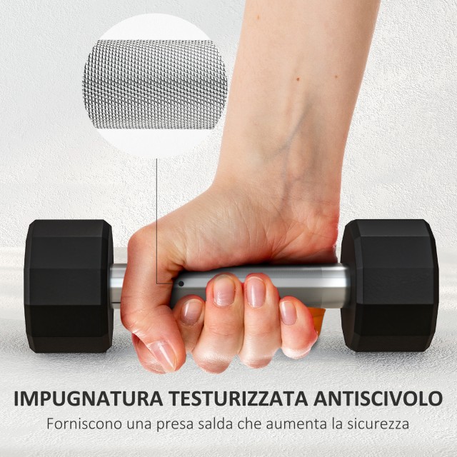 SPORTNOW Σετ 2 Αλτήρες 12 Πλευρών 2 κιλών από Μέταλλο και Καουτσούκ με Αντιολισθητική Λαβή 22x7.5x7.5 εκ Μαύρο A91-343V00BK
