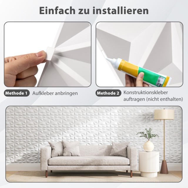 Costway  Σετ 50 τμχ Διακοσμητικά Πάνελ PVC Diamond 30x30 εκ. Λευκό ...