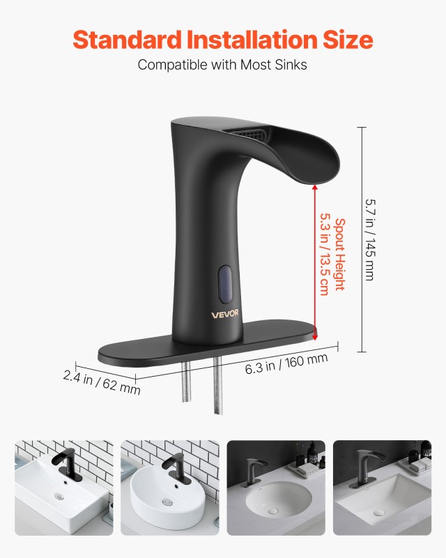 VEVOR Αυτόματη Αισθητήρια Βρύση Νεροχύτη Μπάνιου, Μοντέρνα με Διάστ...