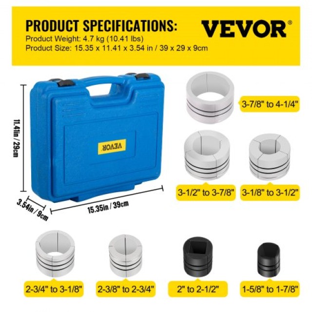 VEVOR Υδραυλικός Εξατμιστής Σωλήνων, 1-5/8 έως 4-1/4, 10 Τ με Πεντάλ και 4 Καλούπια, 2 Θήκες Αποθήκευσης για Επισκευή Αυτοκινήτων  PQGKZQJDK74146FT0V0