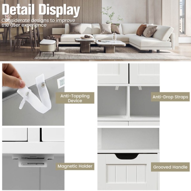 Costway Ντουλάπα Μπάνιου με Ρυθμιζόμενο Ράφι 60 x 30 x 109 cm Λευκή...