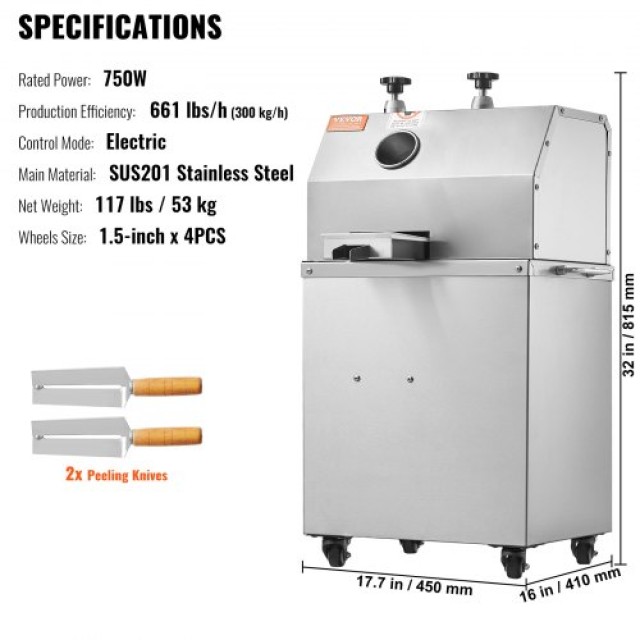 Ηλεκτρικός Αποχυμωτής Ζαχαροκάλαμου VEVOR 750W 3 Κυλίνδρων  DDSYGZZZJDD3QKD1RV2