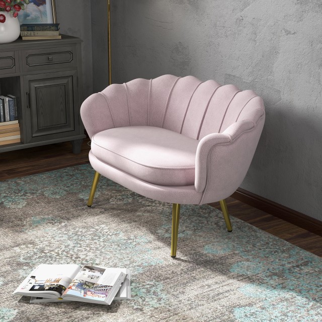 HOMCOM  Διθέσιος καναπές σε στυλ Industrial Chic από ύφασμα με εφέ βελούδου και μέταλλο, 130x77x77 εκ., Ροζ  833-957V00PK