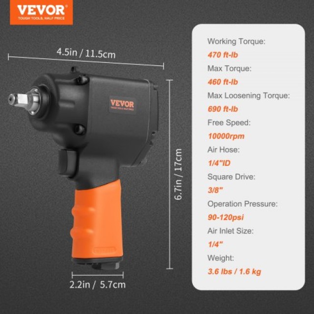 VEVOR Αερόκλειδο 3/8 690ft-lbs 90-120PSI  KQC550N38800NJS41V0