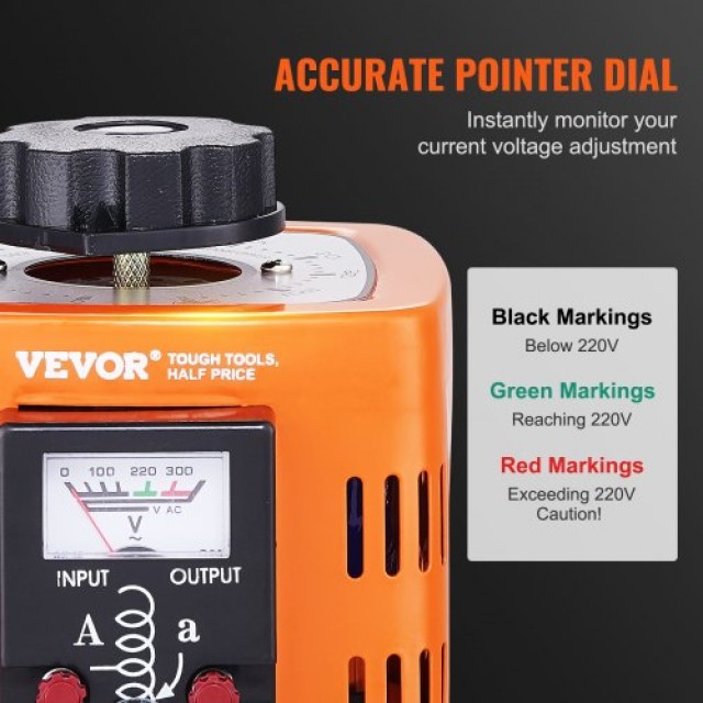 VEVOR  Μετασχηματιστής Ρυθμιστής Τάσης 500VA 1.7A 0-300V AC KBBYQZZ...