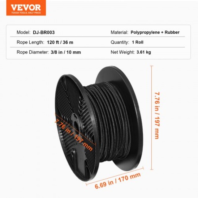 VEVOR Σχοινί Bungee 3/8in 120ft/36m Ανθεκτικό DLKZD100INCHHNPJAV0