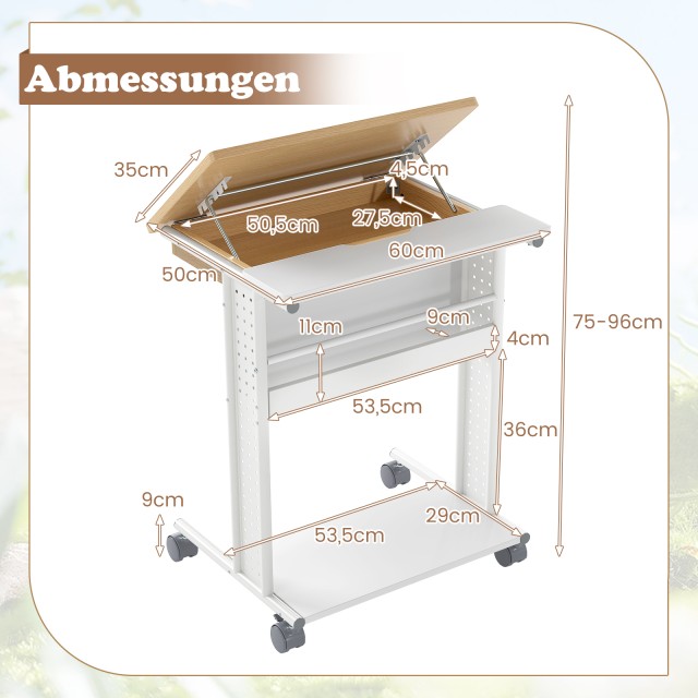 Costway Γραφείο Υπολογιστή με Κλίση & Ροδάκια – Ιδανική Επιφάνεια γ...
