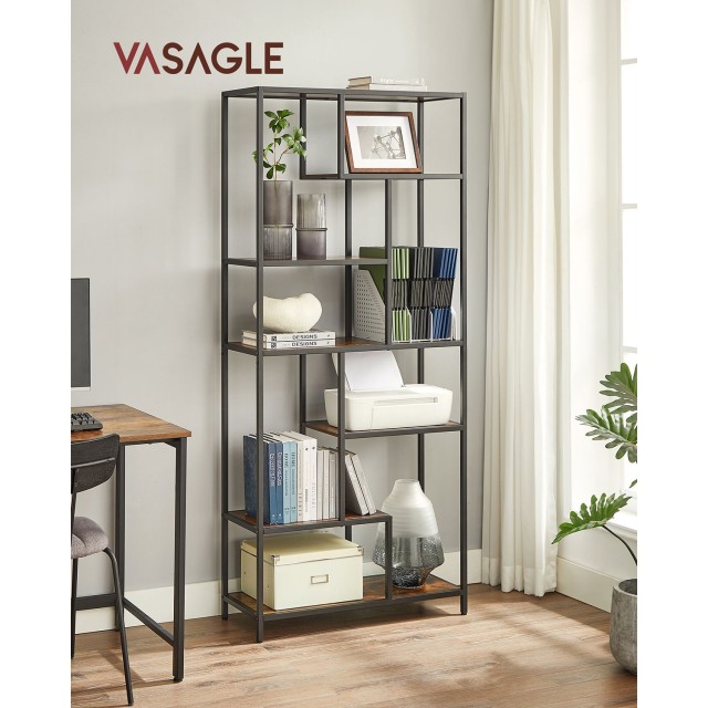 VASAGLE  Ραφιέρα Βιβλίων 6 Επιπέδων - Ρουστίκ Καφέ & Μαύρη  - 30 x 80 x 180 cm -LLS119B01 