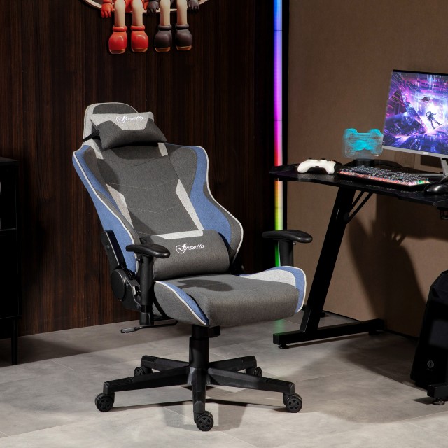 Vinsetto  Καρέκλα Gaming με ανάκλιση 150° και λειτουργία κουνήματος, από ύφασμα με υφή λινού, 66x53x128-138 εκ., Γκρι  921-566V00BU