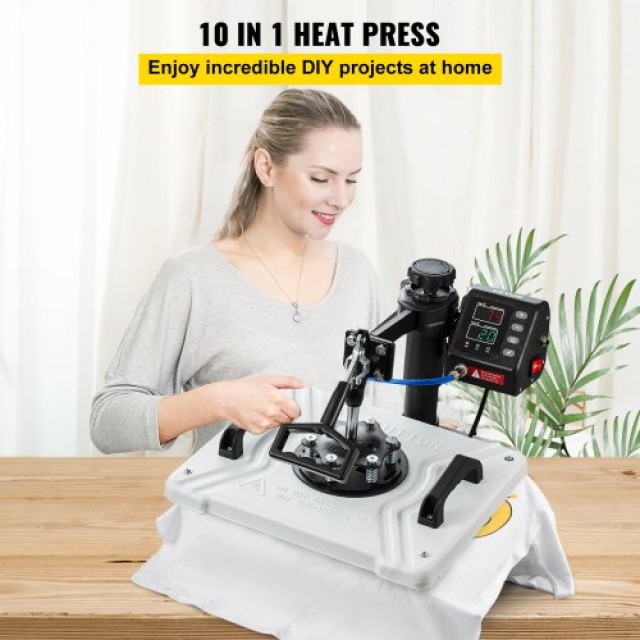 VEVOR Πρέσα Θερμότητας 12x15 10 σε 1, 1000W, Περιστροφή 360°, Λευκή...