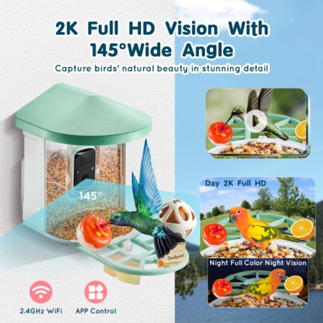 VEVOR Έξυπνη Ταΐστρα Πουλιών με Κάμερα 2K HD και AI Αναγνώριση Ειδώ...