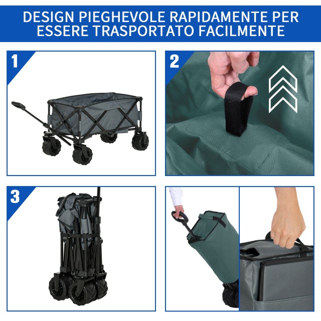 Τρόλεϊ Outsunny Garden μέγιστο φορτίο 70kg με τηλεσκοπική λαβή, από μέταλλο και ύφασμα Oxford, 108x55 cm, γκρι 845-311CG