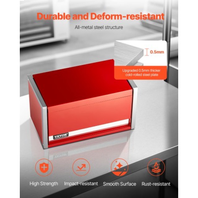 VEVOR Φορητή Μεταλλική Εργαλειοθήκη 8.6 ιντσών με 3 Συρτάρια - Κόκκ...