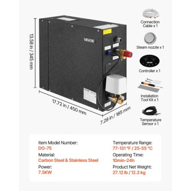 VEVOR Γεννήτρια Ατμού 7,5 kW με Σύστημα Ελέγχου για Οικιακή Σάουνα ...