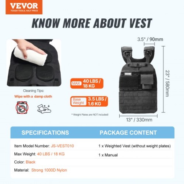 VEVOR  Ρυθμιζόμενο Γιλέκο Βάρους 18kg για Άνδρες & Γυναίκες για Προπόνηση & Τρέξιμο KDJZLKXBB40LG2ZL8V0