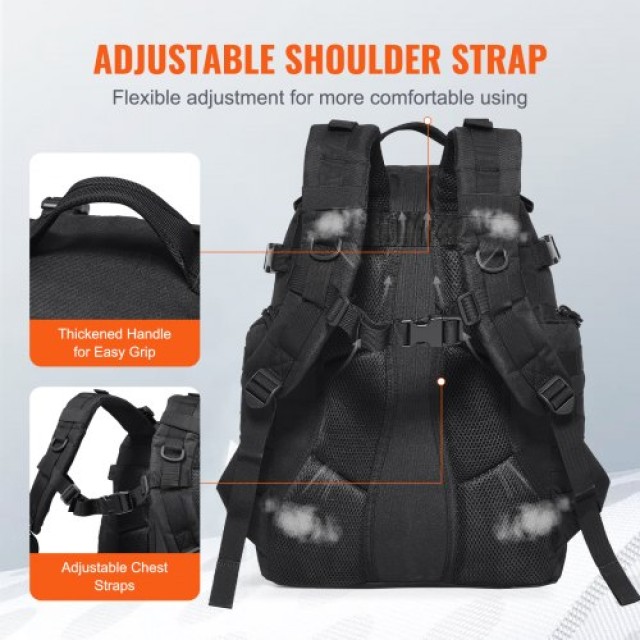 VEVOR  Στρατιωτικό Σακίδιο 25L με Molle & Σφουγγαρένια Επένδυση Μαύ...