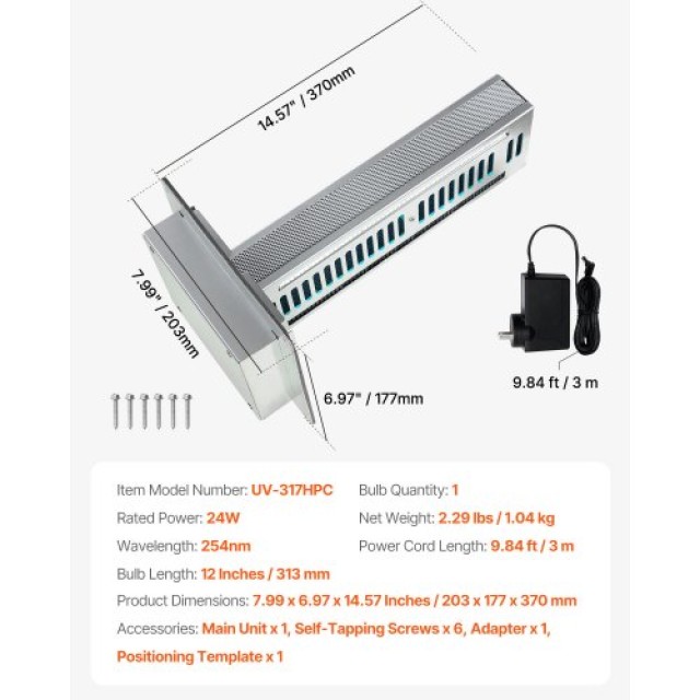 VEVOR Σύστημα Καθαρισμού Αέρα HVAC για Όλο το Σπίτι 24W 12 ιντσών με Τεχνολογία Φωτός PCO και Άνθρακα DHYGDJHQ118WZ6GD9V2