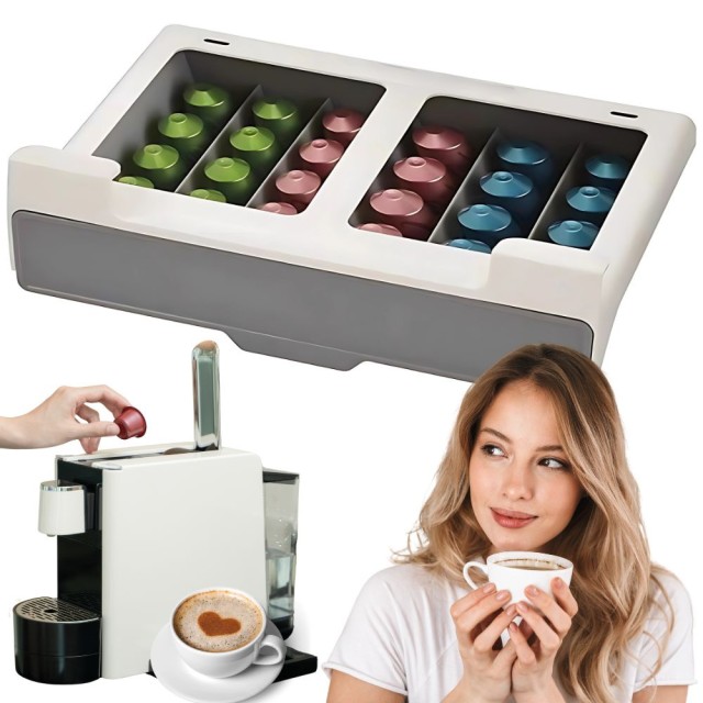 Οργανωτής για Κάψουλες Καφέ Nespresso Κρεμαστός  – 30 Θέσεων με Συρόμενο Μηχανισμό Λευκό/Γκρι 5907451363539 Verk Group