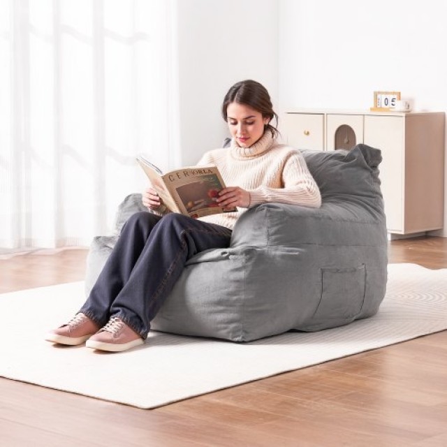 VEVOR Πολυθρόνα Bean Bag με Μπράτσα για Ενήλικες, Γκρι Βελούδο FSYXCRDDY45448AWFV0