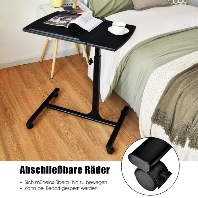 Costway Φορητό Γραφείο Κρεβατιού Υψομεταβαλλόμενο με Ροδάκια Μαύρο ...