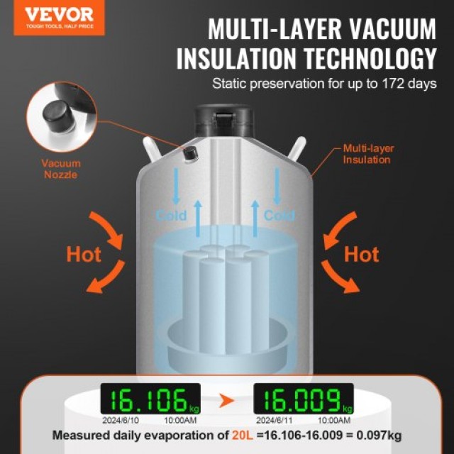 Δοχείο Υγρού Αζώτου VEVOR 20L με 6 Κανίστρες  CZXYDG20L000J251UV0