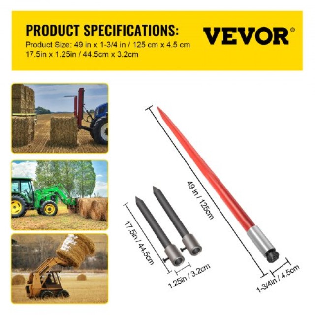 Δόρυ Σανό VEVOR 49 3000 lbs, Κόκκινο με 2 Σταθεροποιητές  CM45X12503000DTT1V0