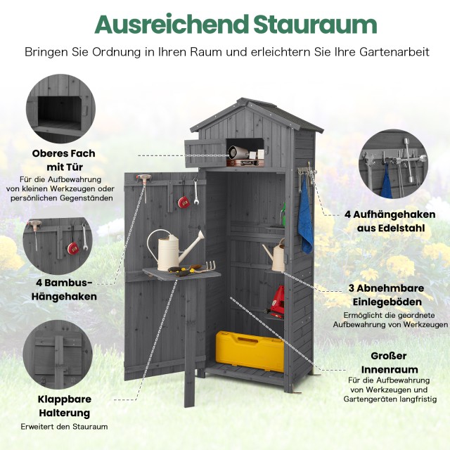 Costway Πολυλειτουργική και Κλειδωμένη Ξύλινη Αποθήκη Κήπου 75 x 50...