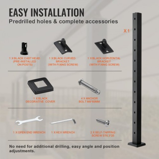 Κολόνα Κάγκελου VEVOR 42x2x2in 30° Μαύρη 1τμχ  1JZLGZ106755Y9XMJV0 Κολόνα Κάγκελου VEVOR 42x2x2in 30° Μαύρη 1τμχ  1JZLGZ106755Y9XMJV0