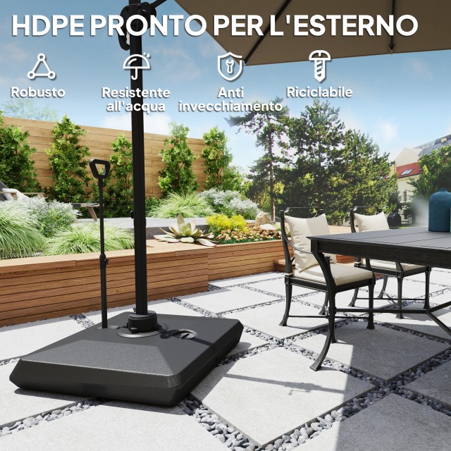 Outsunny Βάση για Ομπρέλα με Αντίβαρο από HDPE με Λαβή και Ρόδες και Γεμιστή με Νερό ή Άμμο, 95x95x117 εκ., Μαύρο 84D-412V00BK