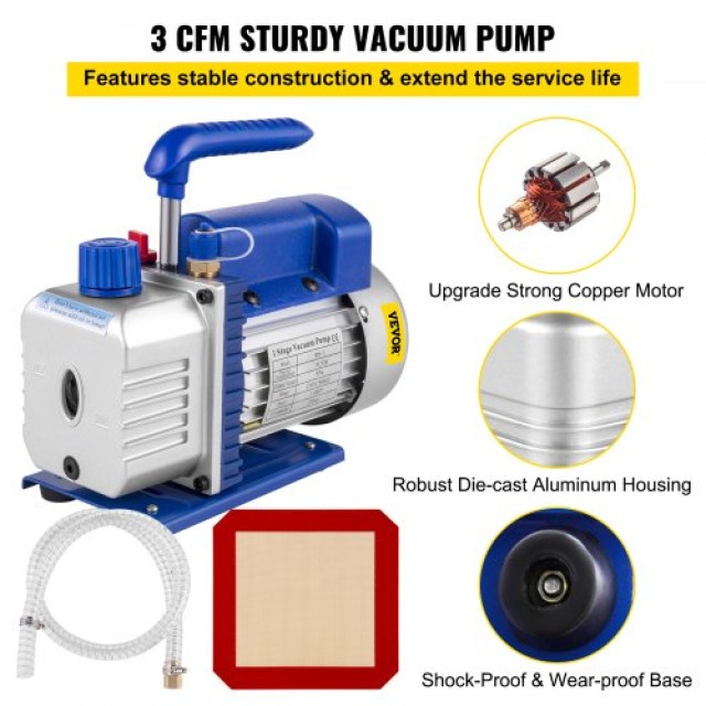 VEVOR Αντλία Κενού 3 CFM 1/4HP & Θάλαμος 3 Γαλονιών για HVAC/A/C  Q...