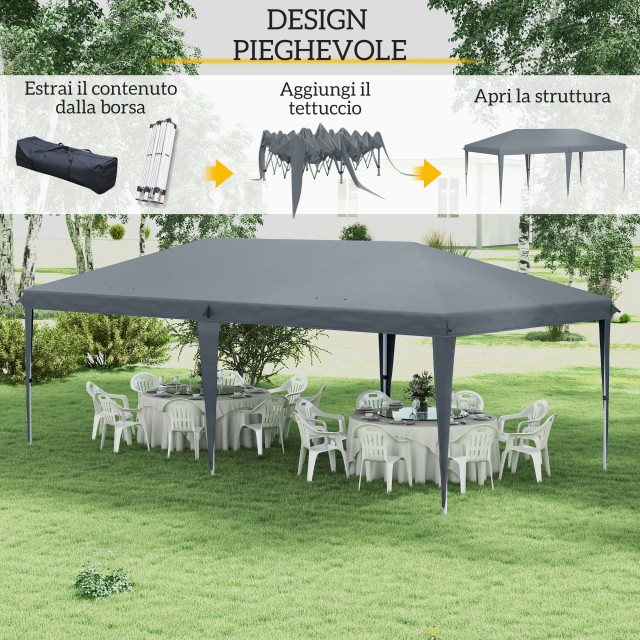 Outsunny  Πτυσσόμενο Κιόσκι Κήπου Pop-up 6x3 m, Σκηνή για Πάρτι με Τσάντα Μεταφοράς, Γκρι  84C-118V03LG